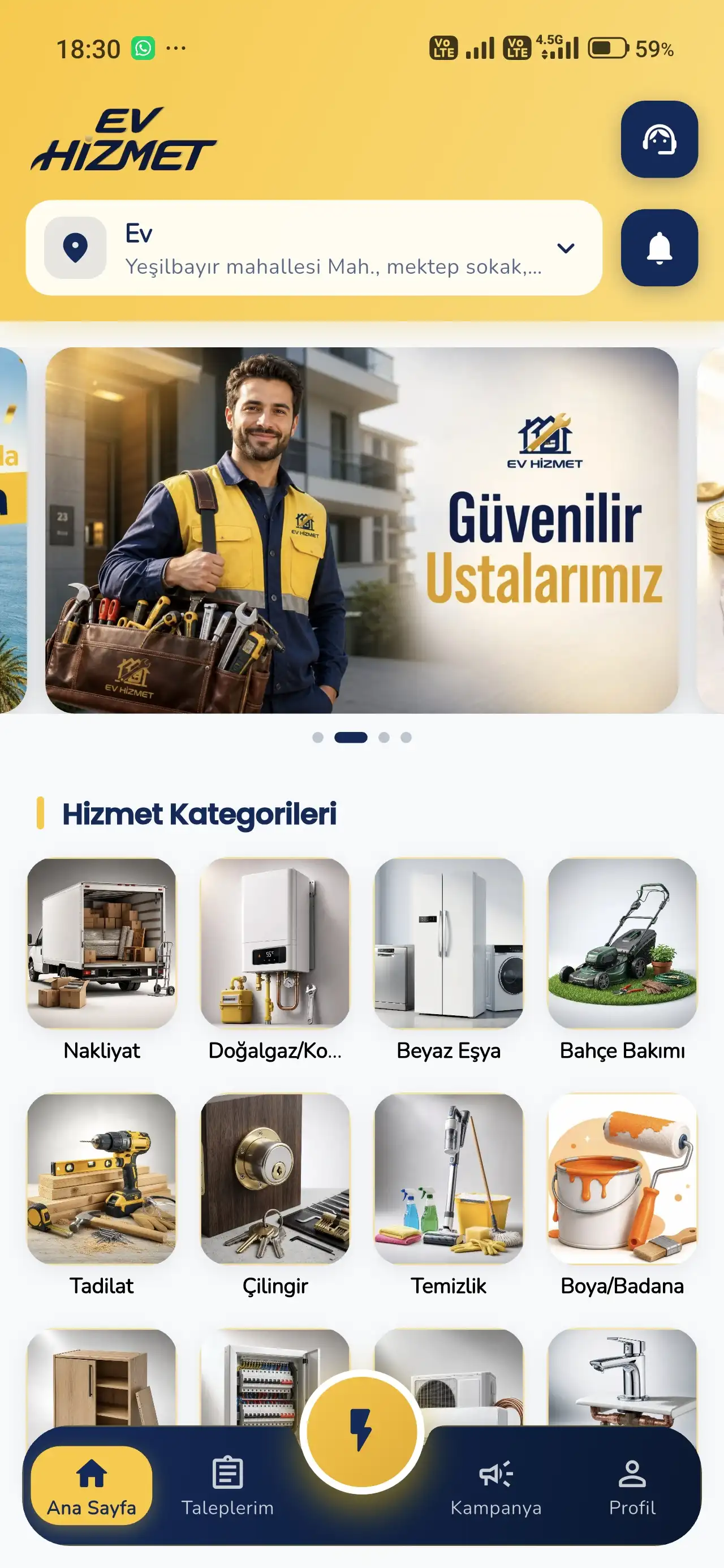 Ev Hizmet uygulaması ekran görüntüsü